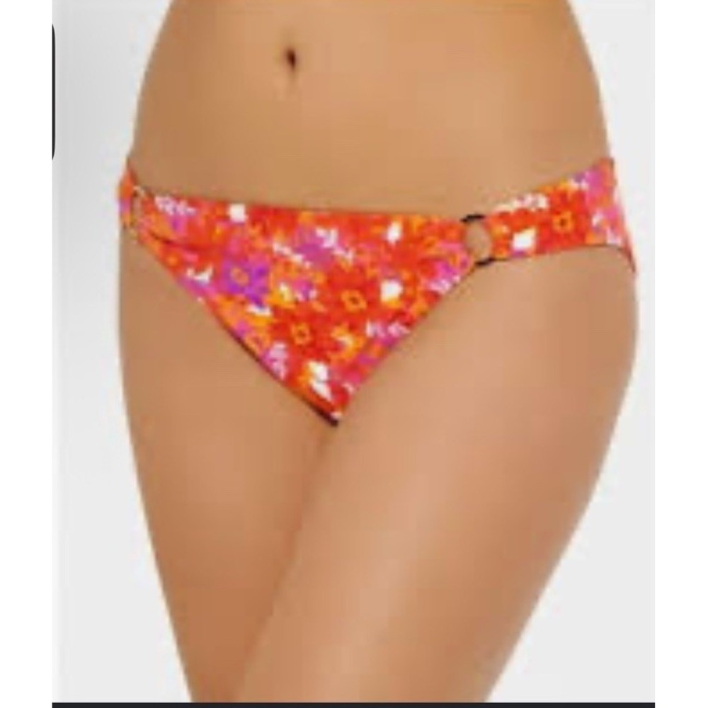 NWT Hula Honey Size Small Bold Bouquet Printed Ring Bikini Bottoms Pink Beachy